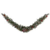 Vickerman 6' Artificial Frosted Tip Mixed Pine Swag Garland 35 Clear Lights with Red Berries