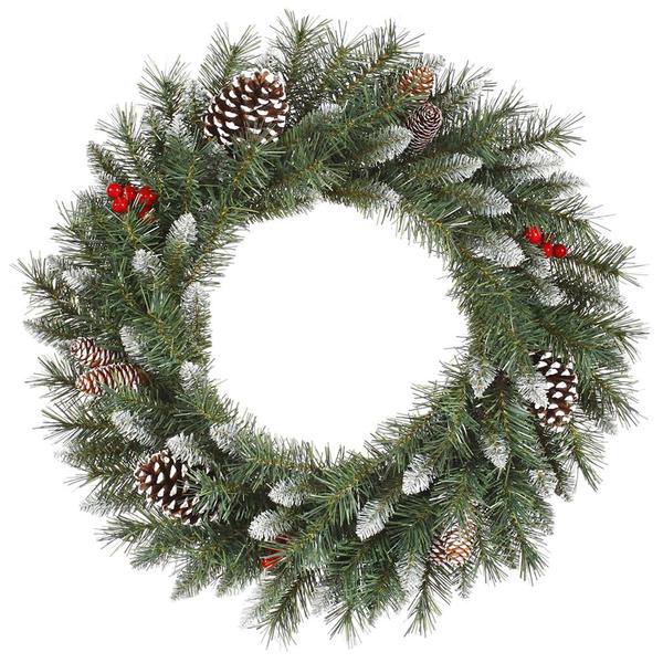24" Artificial Frosted Mixed Pine with White Tip Cones and Red Berries