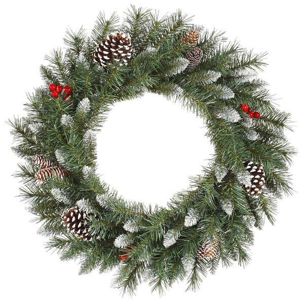 30" Artificial Frosted Tip Mixed Pine Wreath 70 Clear Lights with Red Berries