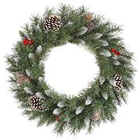 Vickerman 30" Artificial Frosted Tip Mixed Pine Wreath 70 Clear Lights with Red Berries