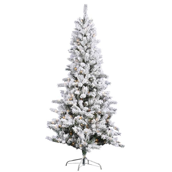6.5' x 40" Artificial Heavy Flocked Slim Pine 350 Clear Lights with Cones