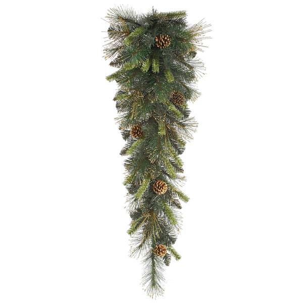 36" Artificial Antique Gold Glitter Tip Mixed Pine Teardrop 35 Clear Lights with Cones