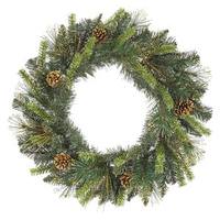 Vickerman 30" Artificial Antique Gold Glitter Tip Mixed Pine Wreath 70 Clear Lights with Cones