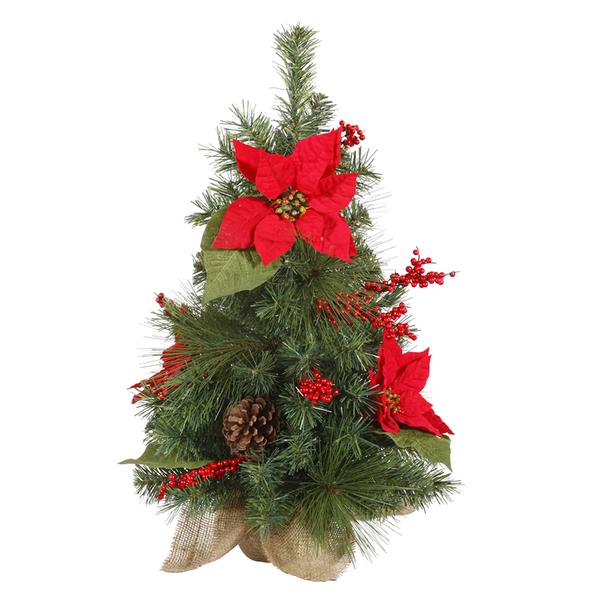 24" x 14" Artificial Poinsettia Mixed Pine 35 Clear Lights with Red Berries & Natural Cones