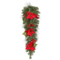Vickerman 36" Artificial Poinsettia Mixed Pine Teardrop 35 Clear Lights with Red Berries & Natural Cones