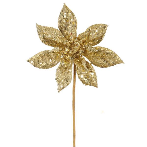 8" Gold Glitter Poinsettia Pick