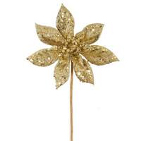 Vickerman 8" Gold Glitter Poinsettia Pick