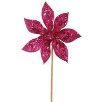 Vickerman 8" Fuchsia Glitter Poinsettia Pick