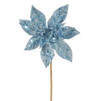 Vickerman 8" Light Blue Glitter Poinsettia Pick
