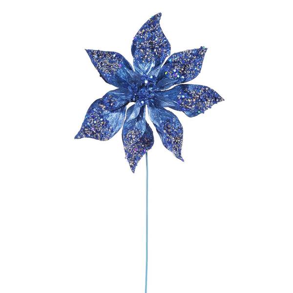 21" Blue Beaded Poinsettia Stem