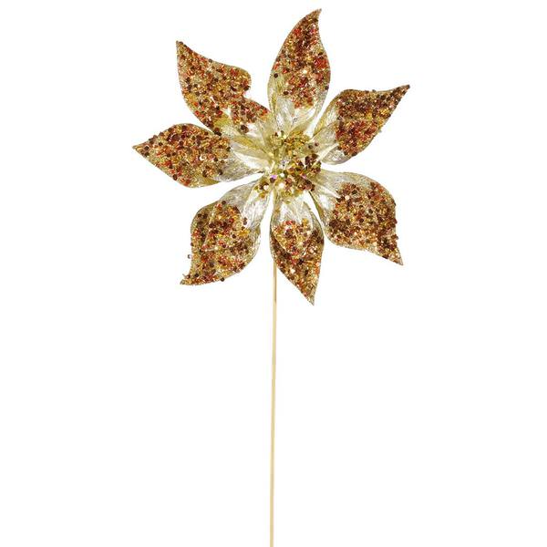 21" Gold Beaded Poinsettia Stem