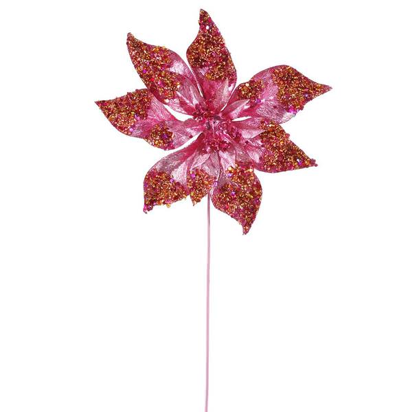 21" Fuchsia Beaded Poinsettia Stem