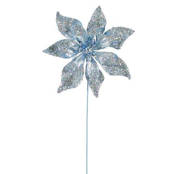 21" Light Blue Beaded Poinsettia Stem