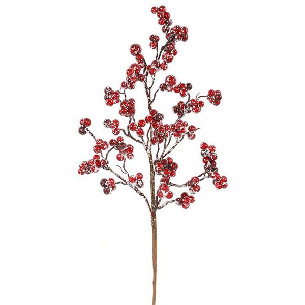 15" Snowy Red / Burgundy Berry Cluster Spray