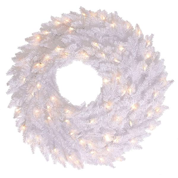24" Artificial White Fir Wreath 50 Clear Lights