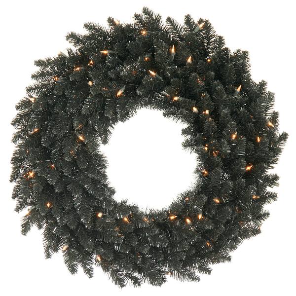 36" Artificial Black Fir Wreath 100 Clear Lights