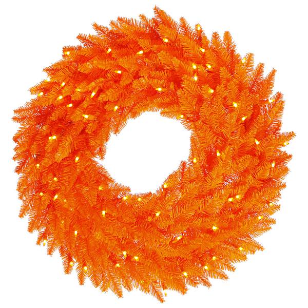 24" Artificial Orange Fir Wreath 50 Orange Lights
