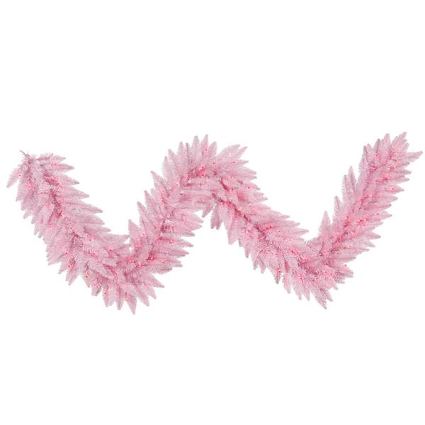 9' x 14" Artificial Pink Fir Garland 100 Pink Miniature Lights