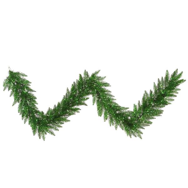 9' x 14" Artificial Tinsel Green Garland 100 Green Lights