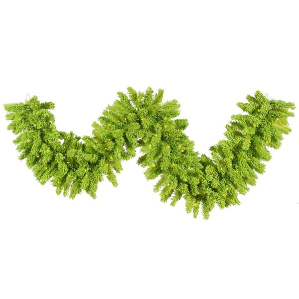 9'x 14" Artificial Flocked Lime Garland 100 Lime Lights