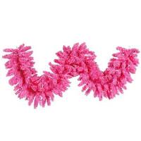 Vickerman 9'x 14" Artificial Flocked Pink Garland 100 Pink Miniature Lights