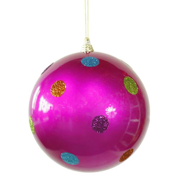 5.5" Cerise Candy Polka Dot Ball Ornament