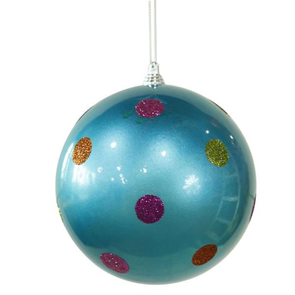 5.5" Turquoise Candy Polka Dot Ball Ornament