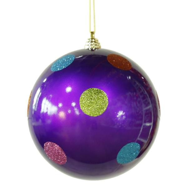 8" Purple Candy Polka Dot Ball Ornament