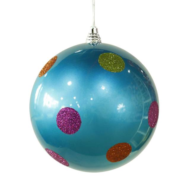 8" Turquoise Candy Polka Dot Ball Ornament