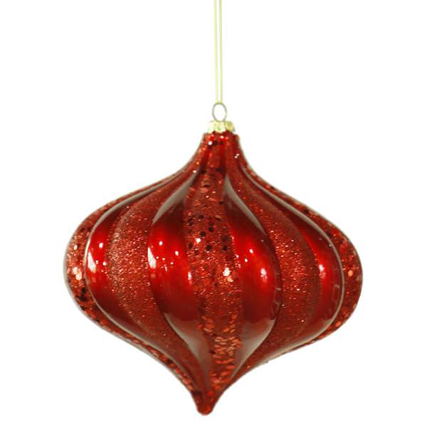 6" Red Swirl Candy Glitter Onion Ornament