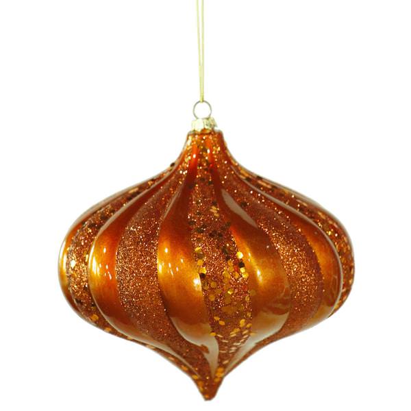 6" Burnished Orange Swirl Candy Glitter Onion Ornament