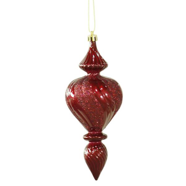 7" Burgundy Candy Finish Finial Ornament (3 pack)