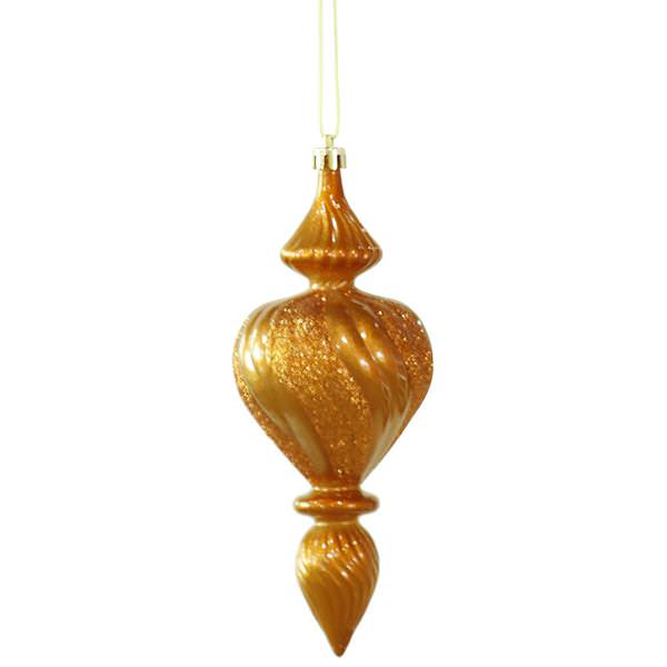 7" Burnished Orange Candy Finish Finial Ornament (3 pack)