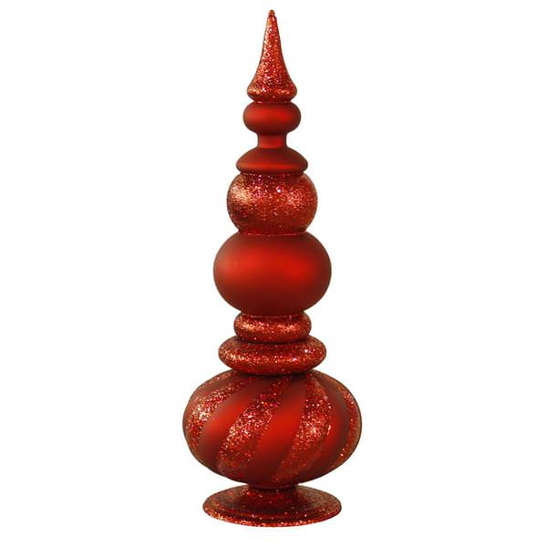 32" Red Matte Glitter Finial Tree Ornament