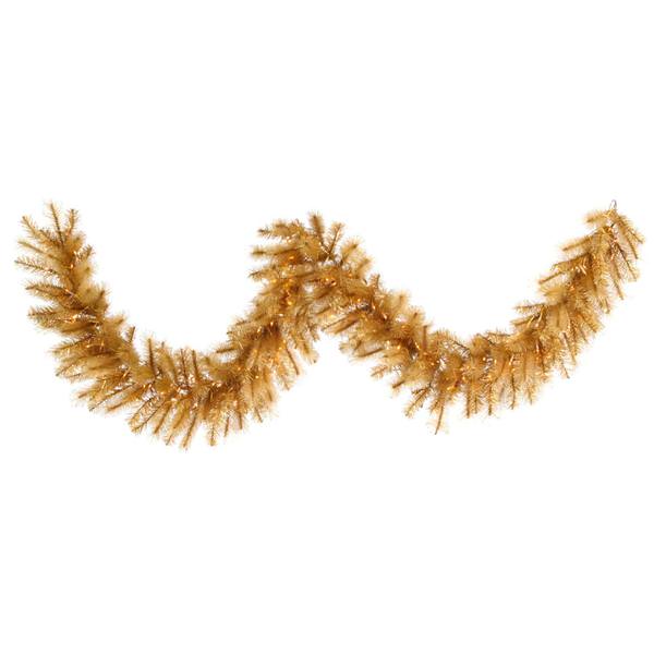 9' x 18" Artificial Gold Glitter Cashmere Pine Garland 150 Clear Lights