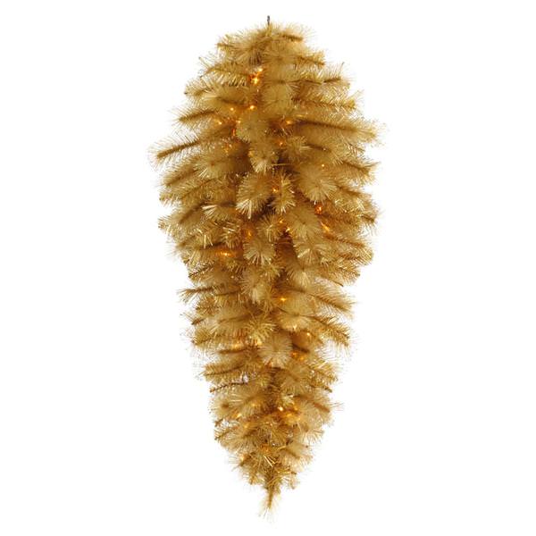 36" x 17" Artificial Gold Glitter Mixed Pine Teardrop 70 Clear Lights