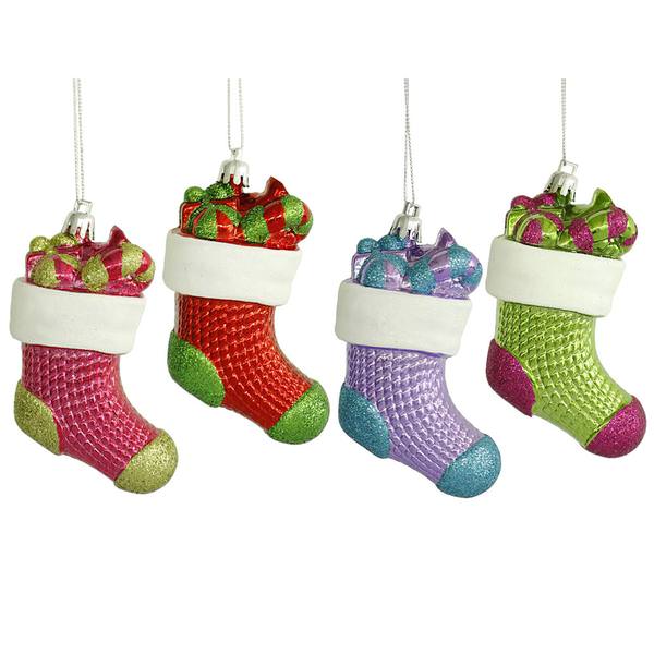 4" Stocking Gifts Assorted Ornament (4 pack)