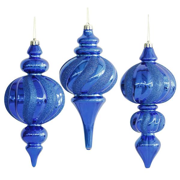 10" Blue Finial Assorted Ornament (3 pack)