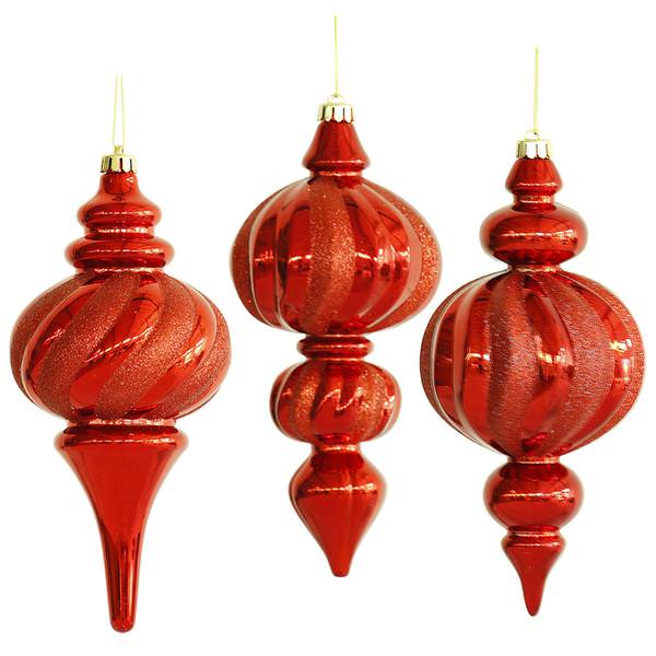 10" Red Finial Assorted Ornament (3 pack)