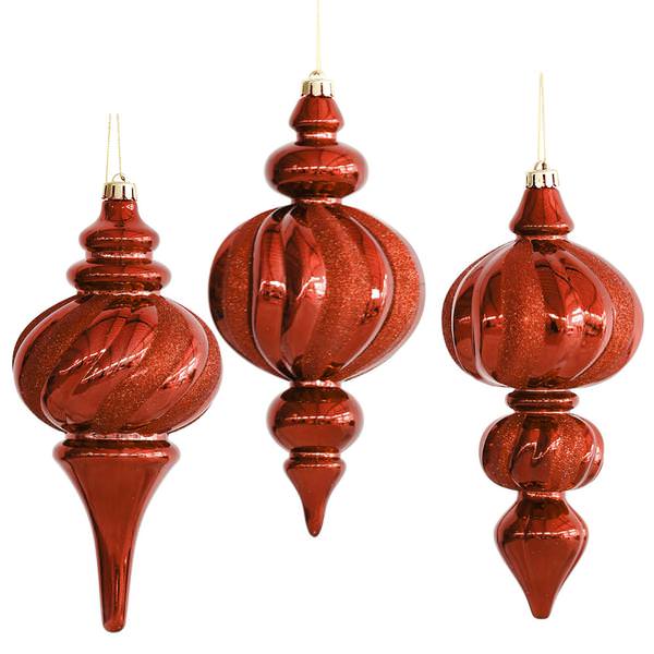 10" Burgundy Finial Assorted Ornament (3 pack)