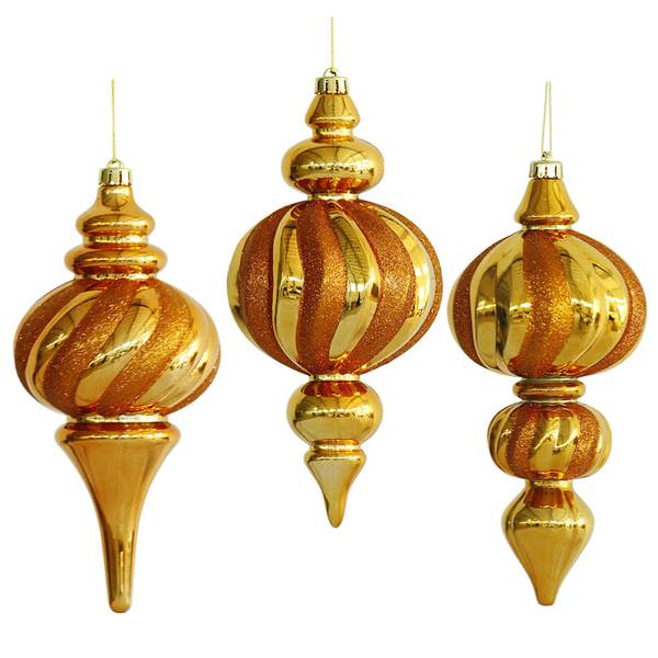 10" Burnished Orange Finial Assorted Ornament (3 pack)