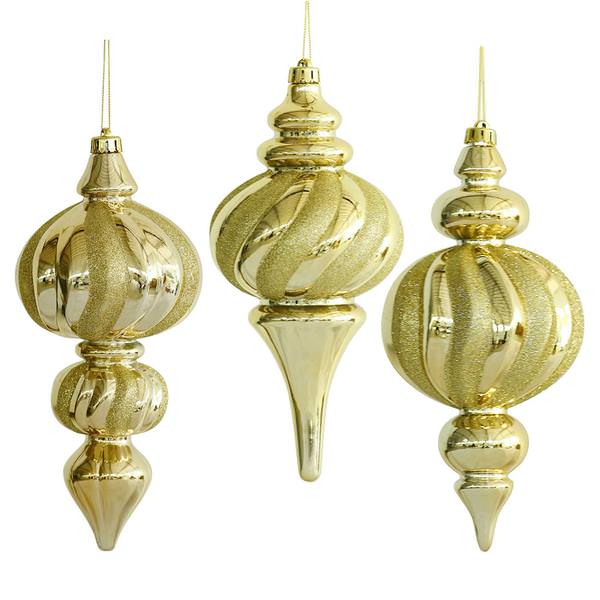 10" Champagne Finial Assorted Ornament (3 pack)