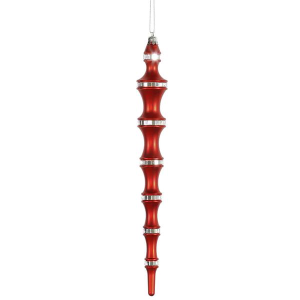 12" Red Mirror Icicle Ornament (4 pack)