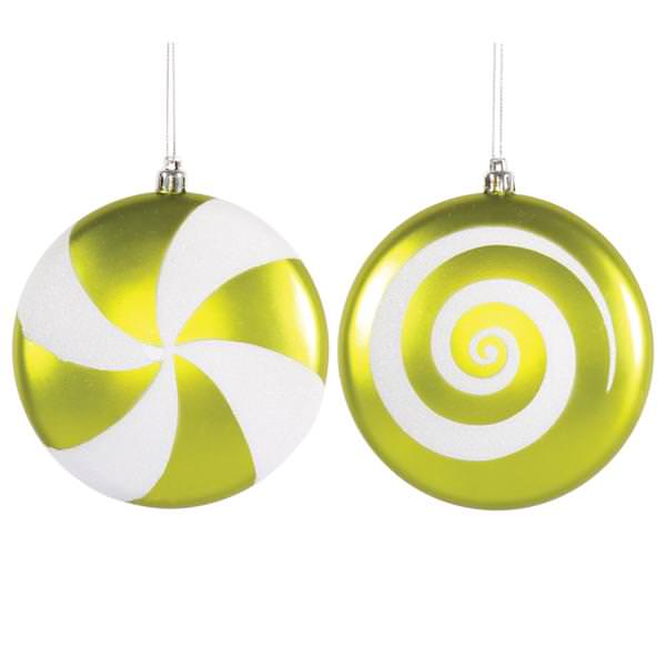 4.75" Lime / White Candy Assorted Ornament (4 pack)