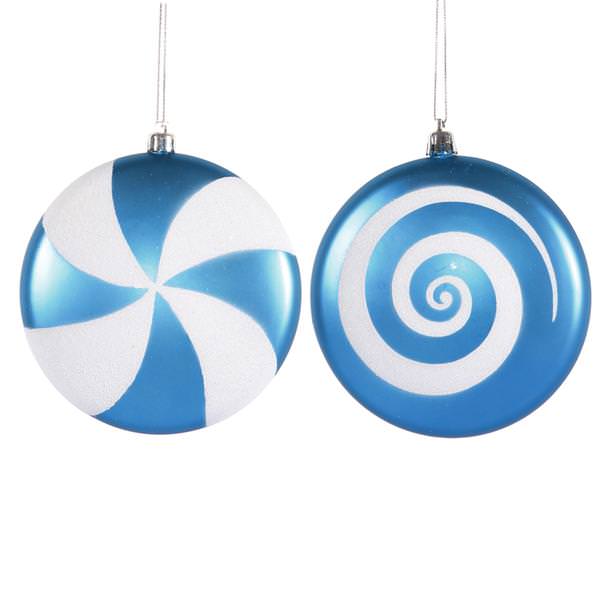 4.75" Turquoise / White Candy Assorted Ornament (4 pack)