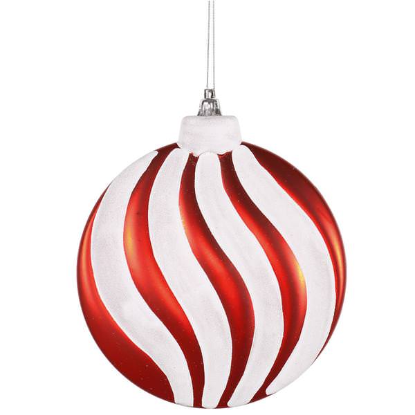 10" Red / White Flat Swirl Ornament (2 pack)