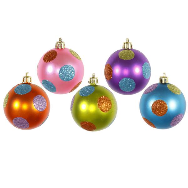 2.4" Candy Polka Dot Ball Assorted Ornament (15 pack)