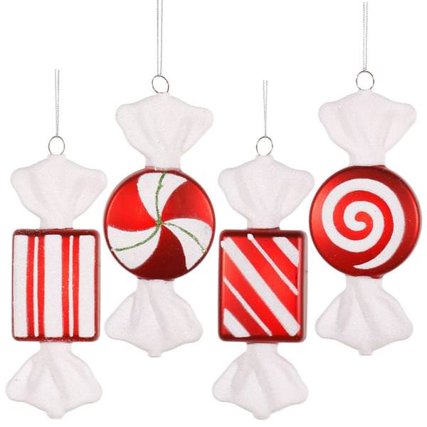 6" Red / White Candy Assorted Ornament (4 pack)