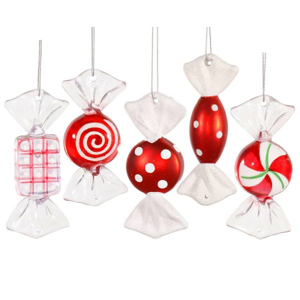 3.5" Red / White Candy Assorted Ornament (5 pack)