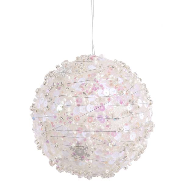 4" White Sparkle Kissing Ball Ornament with Hanger